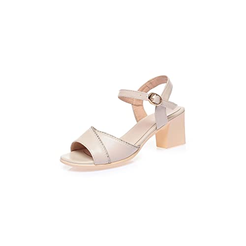 jonam Damen Sandalen Women Sandals Metal Buckles Shoes Women Med Heels Solid Color Casual Lady Footwear Size(Color:BEIGE,Size:40 EU) von jonam