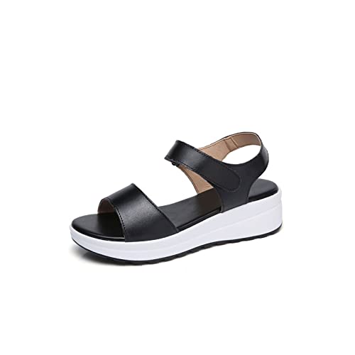jonam Damen Sandalen Women Wedges Sandals Summer Casual Shoes Peep Toe Ladies Platform Sandals Black White(Color:Black,Size:40 EU) von jonam