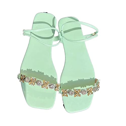 jonam Damen Sandalen Women's Crystal Sandals Summer Casual Flat Slip-on Toe Buckle Slip-On Beach Women's Trendy Beach Shoes(Color:Light green,Size:43 EU) von jonam