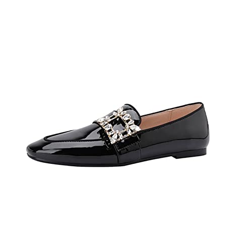 jonam Damenschuhe Shoes for Girls Cashew Leather Flat Shoes Round Toe Crystal Shoes(Color:Black,Size:37 EU) von jonam
