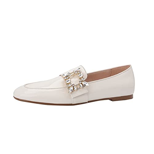jonam Damenschuhe Shoes for Girls Cashew Leather Flat Shoes Round Toe Crystal Shoes(Color:White,Size:36 EU) von jonam