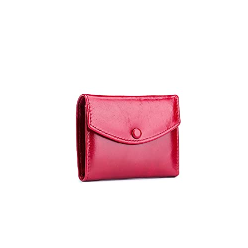 jonam Geldbörse für Damen Frauen Leder Dreifache Geldbörsen Design Münze Geldbörse Öl Wachs Leder Damen Reißverschluss Geldbörse (Color : Pink) von jonam