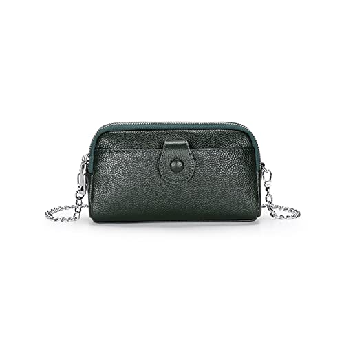 jonam Geldbörse für Damen Kleine Handtasche Rindsledermode Multifunktionale Doppelschicht-Reißverschlusskupplung All-Match-Ketten-Messenger Bag für weiblich (Color : Green) von jonam