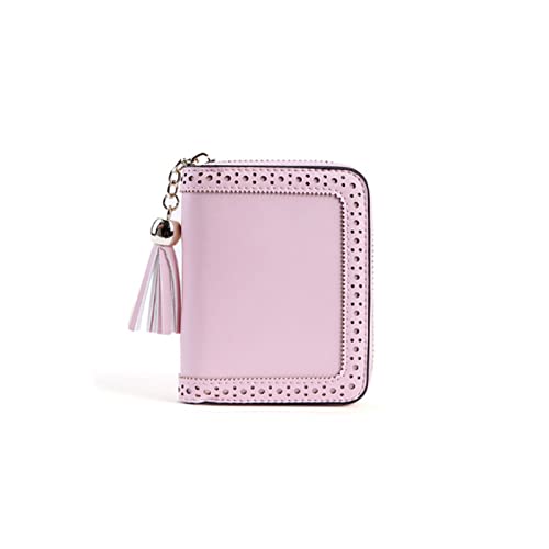 jonam Geldbörse für Damen Leder Brieftasche Frauen Quaste Brieftasche Für Kreditkarten Reißverschluss Kartenhalter Hohl Bequeme Mini Kurzwalls (Color : Pink) von jonam