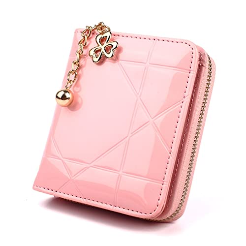 jonam Geldbörse für Damen New Ladies Patent Leather Case Wallet Girls Coin Purse Women Credit Card Holder Case Short 3 Folding Solid Color Money Bag (Color : Pink) von jonam