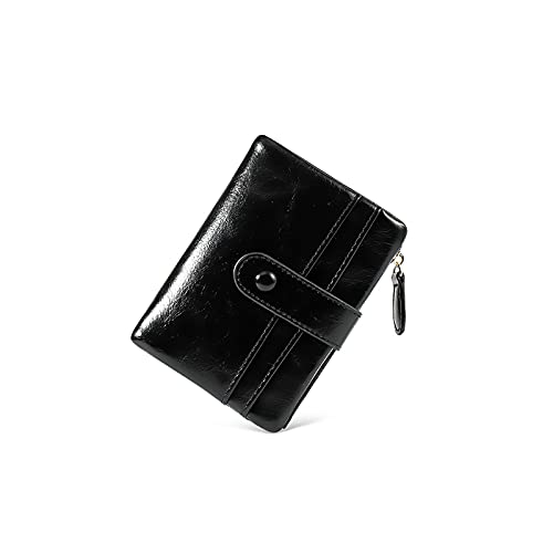 jonam Geldbörse für Damen Ölwachs Leder Brieftaschen für Frauen Kurze große Kapazität Clutch Geldbörsen Lady Brieftasche (Color : Black) von jonam