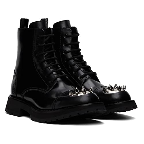 jonam Herrenschuhe Autumn Winter Mens Ankle Boots Low Heel Businss Dress Rivet Black Shoes Design Work Lace Up Boots(Size:40 EU) von jonam