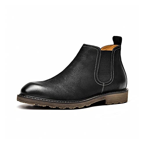 jonam Herrenschuhe Boots Men Ankle Boots Cow Leather Waxing Round Toe Elastic Band Male Slip-On Winter Shoes Handmade(Color:Black,Size:40 EU) von jonam