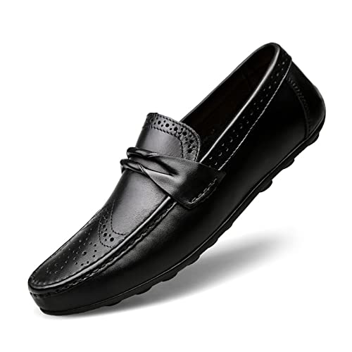 jonam Herrenschuhe Breathable Luxury Brogue Moccasins Men Loafers Shoes Male Flats Leather Casual Boat Walking Driver Footwear(Color:Black,Size:42 EU) von jonam