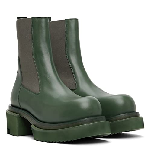 jonam Herrenschuhe Casual Boots Green Suede Leather Ankle Boots Male Med Heel Slip On Motorcycle Boots(Color:Green,Size:39 EU) von jonam