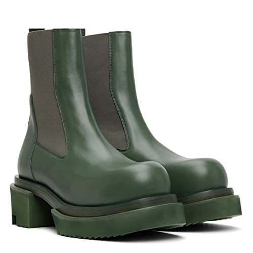 jonam Herrenschuhe Casual Boots Green Suede Leather Ankle Boots Male Med Heel Slip On Motorcycle Boots(Color:Green,Size:42 EU) von jonam