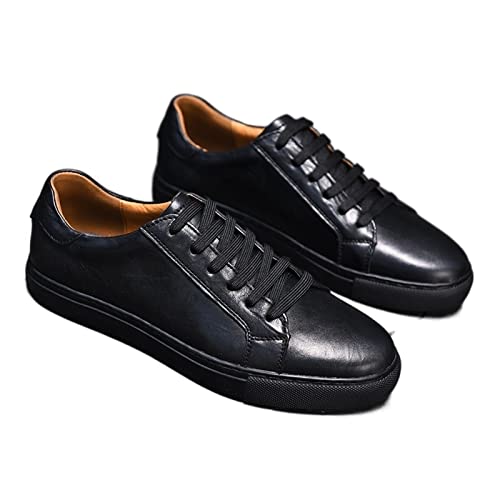 jonam Herrenschuhe Genuine Leather Brown Sport Shoes Breathable Casual Shoes Round Toes Board Shoes Style Men Shoes Sneakers Men(Color:Black,Size:41 EU) von jonam