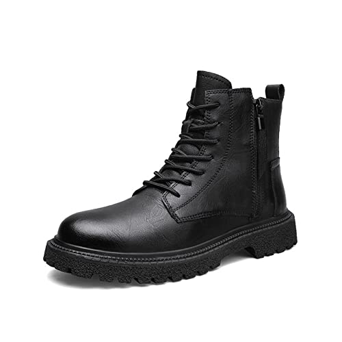 jonam Herrenschuhe Genuine Leather Men Ankle Boots Black High Top Men Boots Winter Warm Outdoor Boot Punk Style Man Motorcycle Boots(Size:44 EU) von jonam