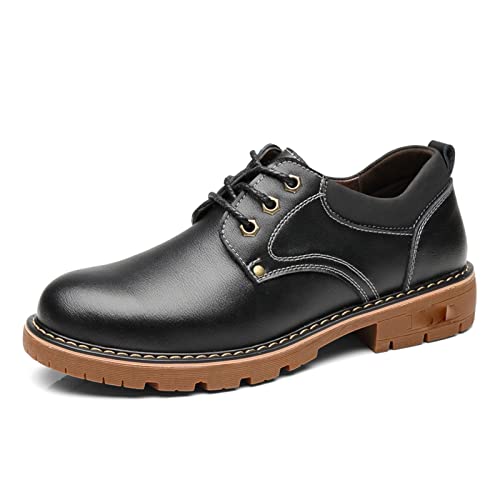 jonam Herrenschuhe Genuine Leather Men Casual Shoes Winter Plus Velvet Man Footwear Brown Male Boots for Men Designer Shoes Formal Oxford(Color:Black,Size:38 EU) von jonam
