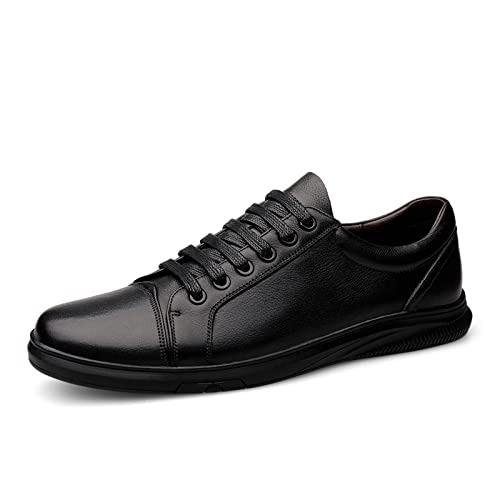 jonam Herrenschuhe Genuine Leather Men Shoes Brand White Casual Shoes for Men Laces Up Summer Breathable Walk Shoes Sneaker(Color:Black,Size:41 EU) von jonam