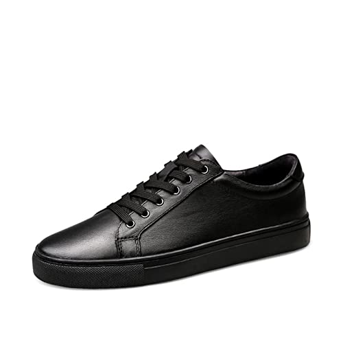jonam Herrenschuhe Genuine Leather Mens Casual Shoes All-Match Skateboard Trainers Luxury Brand Man Vulacnized Shoes Outdoor Walk Sneakers(Color:Black,Size:44 EU) von jonam