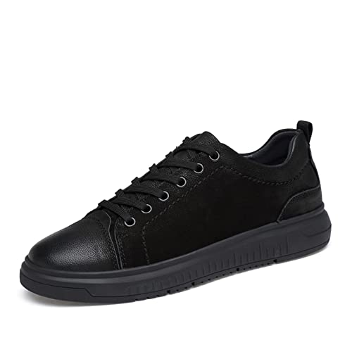 jonam Herrenschuhe Genuine Leather Shoes Men Sneakers Spring Black Shoes Cow Leather Men Casual Shoes Lace-up Comfortable Male Footwear(Size:46) von jonam