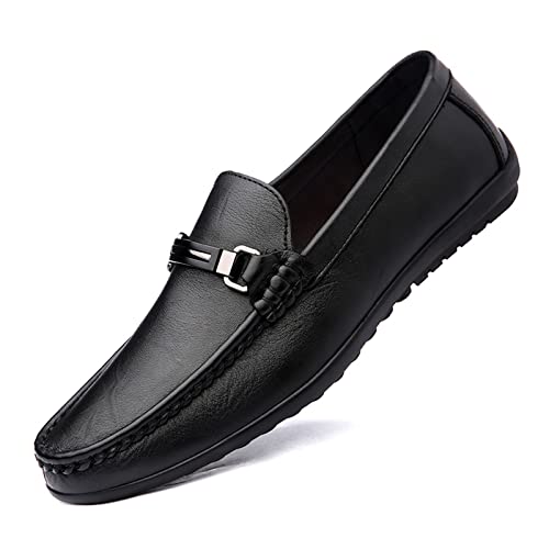jonam Herrenschuhe Genuine Leather Slip on Men Shoes Luxury Brand Loafers Design Casual Shoes Moccasin Male Driving Dress Flat(Color:Black,Size:37 EU) von jonam