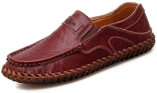 jonam Herrenschuhe LZRDZSW Driving Loafers For Men Casual Shoes Slip-on Handmade Vegan Stitching Whippersnapper Breathable Classic Business Monotonic Genuine Leather oxford shoes men(Color:Claret-red, von jonam
