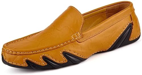 jonam Herrenschuhe LZRDZSW Leisure Driving Loafers for Men Round Toe Casual Walking Penny Shoes Literal Leather Slip On Stitch Whippersnapper Non-slip oxford shoes men (Color : Yellow, Size : 42 EU)(C von jonam
