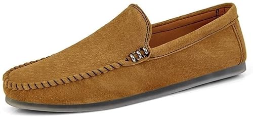jonam Herrenschuhe LZRDZSW Penny Loafers for Men Casual Shoes Slip-on Flat Lightweight Tenuous Driving Round Toe Anti-Skid Breathable Strong Genuine Leather Oxford Shoes Men (Color : Brown, Size : 47 von jonam