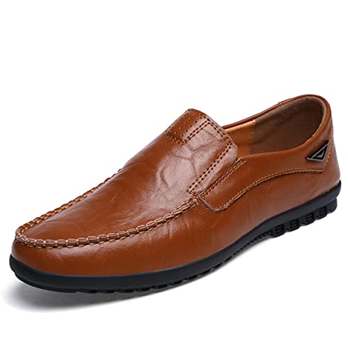 jonam Herrenschuhe Leather Men Casual Shoes Brand Mens Loafers Slip on Driving Shoes(Color:Red-Brown,Size:43 EU) von jonam