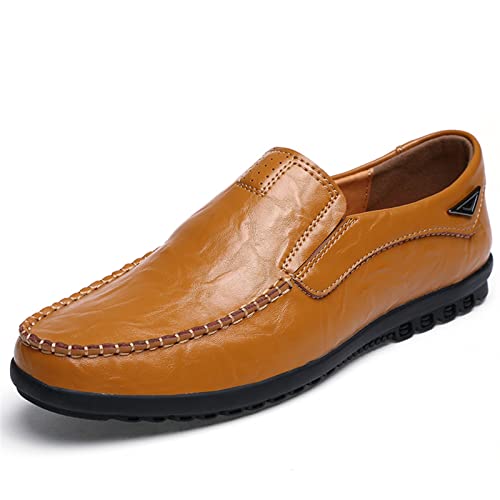 jonam Herrenschuhe Leather Men Casual Shoes Brand Mens Loafers Slip on Driving Shoes(Color:Yellow-Brown,Size:47) von jonam