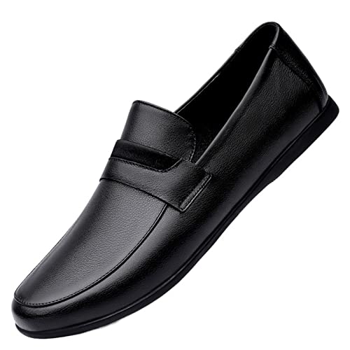 jonam Herrenschuhe Leather Men's Casual Loafers Summer Black Brown Driving Slip-On Flat Shoes Men's Non-Slip Soft Sole Sleeves(Color:Black,Size:41 EU) von jonam