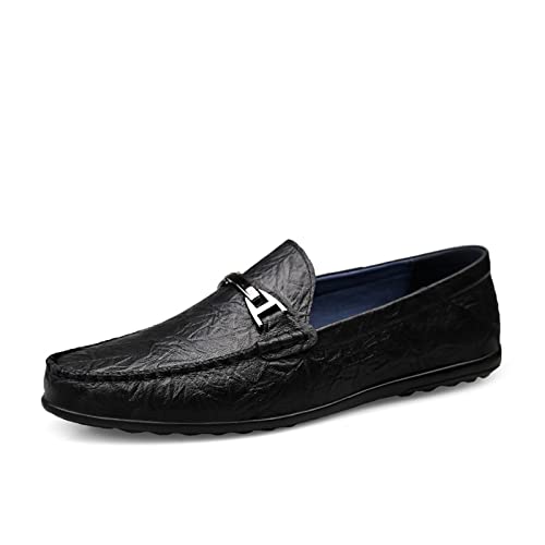 jonam Herrenschuhe Luxury Genuine Leather Casual Loafers Men Slip on Boat Shoes for Men Moccasins Brown Black Man Driving Sneakers(Color:Black,Size:41 EU) von jonam