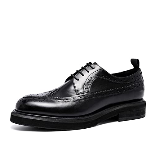 jonam Herrenschuhe Men Casual Leather Shoes Classic Brogues Luxury Genuine Leather Handmade Thick Heels Black Male Wedding Formal Shoes(Color:Black,Size:44 EU) von jonam