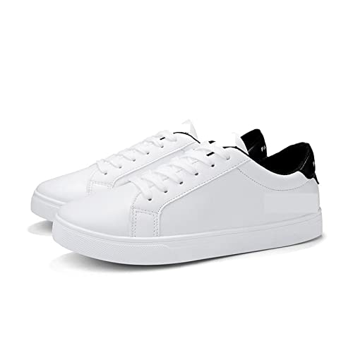 jonam Herrenschuhe Men Casual Shoes Flat White Lace Up Autumn Spring Leather Low Top Sneakers Male Non-Slip Comfortable(Size:41 EU) von jonam
