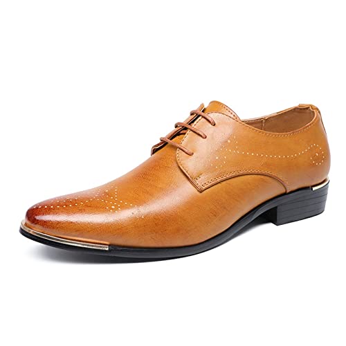 jonam Herrenschuhe Men Dress Shoes Oxford Business Men Shoes Pu Leather Soft Casual Breathable Mens Flats Slip-On(Color:Yellow,Size:38 EU) von jonam