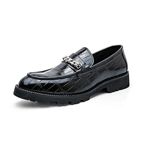 jonam Herrenschuhe Men Dress Shoes Spring New Slip On Patent Leather Bright Fringe Mens Loafers Round Toe Size Soft Luxury Black Men Shoes(Color:Black,Size:44 EU) von jonam
