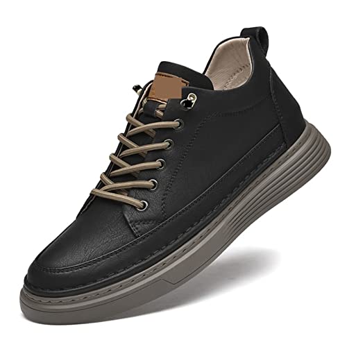 jonam Herrenschuhe Men Flats Elevator Shoes Casual Men Sneakers Cow Split Leather Leisure Designer Shoes Height Increase Taller Shoes(Color:Black,Size:43 EU) von jonam