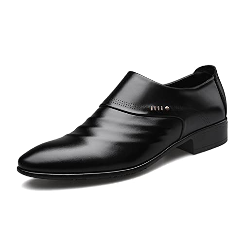 jonam Herrenschuhe Men Formal Shoes Oxford Genuine Leather Solid Color Waterproof and Non Slip Breathable Increase(Color:Black,Size:44 EU) von jonam