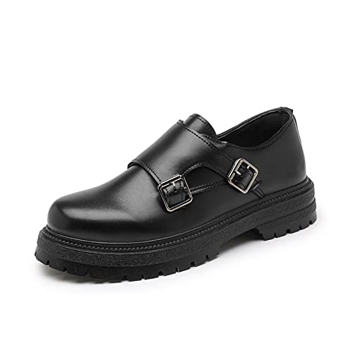 jonam Herrenschuhe Men Leather Platform Oxfords Slip On Thick Tottom Male Derby Shoes Casual Buckle Loafers Mens Square Toe Formal Dress Shoes(Size:40 EU) von jonam