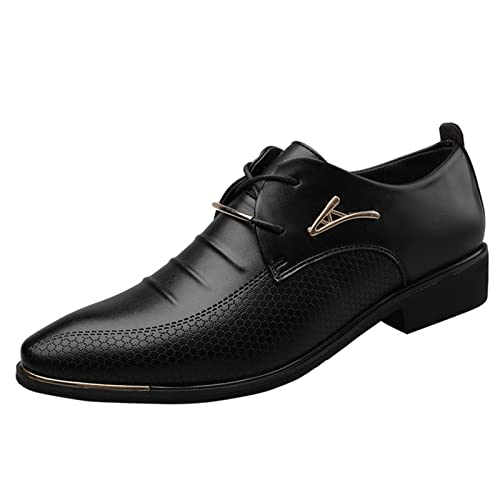 jonam Herrenschuhe Men Leather Shoes Spring Business Formal Shoes for Men Lace-Up Casual Dress Shoe(Color:Black,Size:44 EU) von jonam