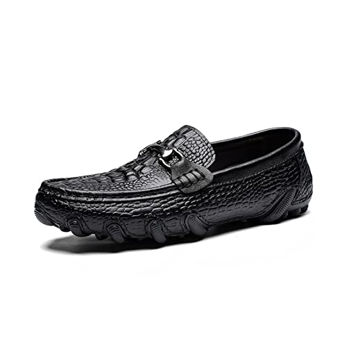 jonam Herrenschuhe Men Leather Summer Texture Slip-On Casual Shoes Male Sneakers Loafer Mens Coffee Mens Loafers Flats Driving Shoes(Color:Black,Size:38 EU) von jonam