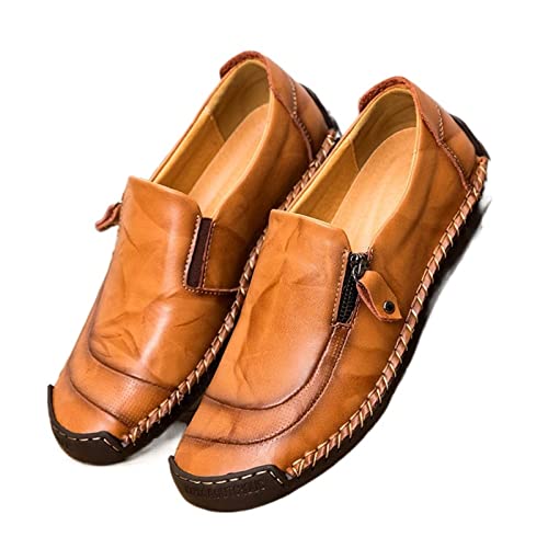 jonam Herrenschuhe Men's Leather Shoes Men's Breathable Petticoat Driving Shoes Casual Loafers Moccasin Shoes(Color:Light Brown,Size:48) von jonam