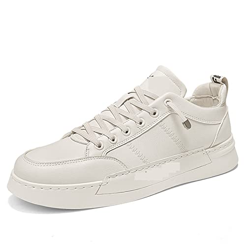 jonam Herrenschuhe Men's Winter Plush Shoes Comfort Sneakers White Leather Shoes Men High Sneakers Trendy Shoes(Color:Beige,Size:39 EU) von jonam