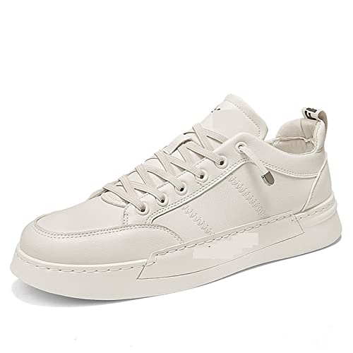jonam Herrenschuhe Men's Winter Plush Shoes Comfort Sneakers White Leather Shoes Men High Sneakers Trendy Shoes(Color:Beige,Size:43 EU) von jonam