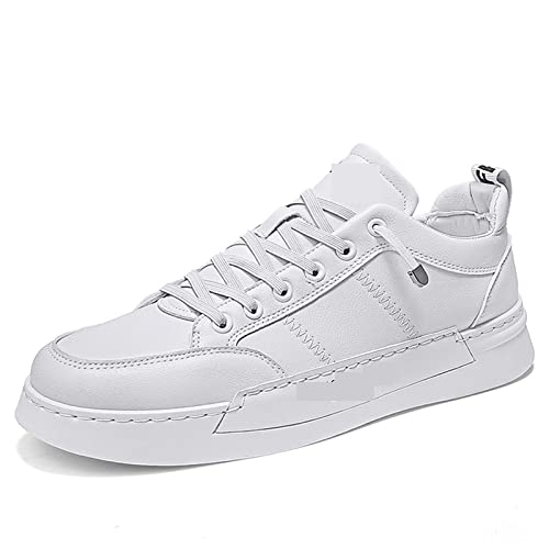 jonam Herrenschuhe Men's Winter Plush Shoes Comfort Sneakers White Leather Shoes Men High Sneakers Trendy Shoes(Color:White,Size:42 EU) von jonam