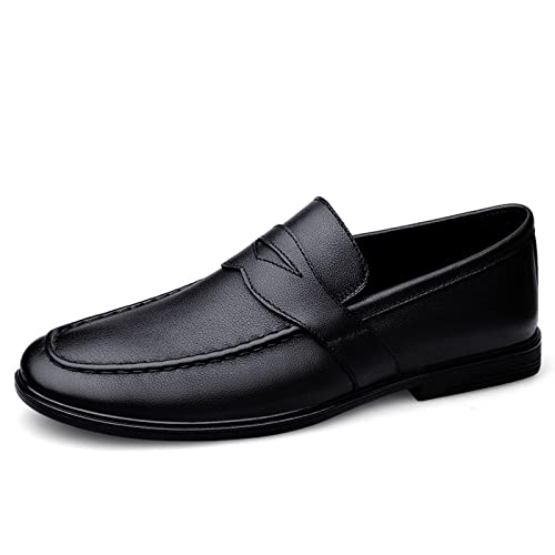 jonam Herrenschuhe Mens Casual Genuine Leather Shoes Spring Summer Comfortable Flat Walking Loafers Men Black Brown Retro Mens Slip on Boat Shoes(Color:Black,Size:38 EU) von jonam