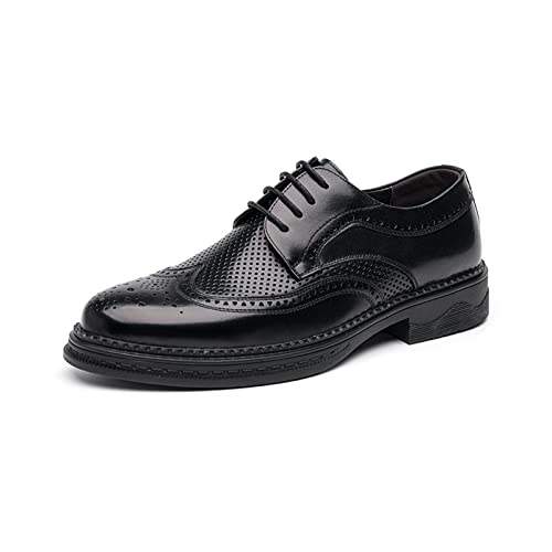 jonam Herrenschuhe Mens Dress Shoes Genuine Leather Elegant Trend Designer Brogues Summer Breathable Man Wedding Shoes(Color:Black,Size:42 EU) von jonam