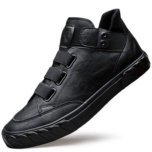 jonam Herrenschuhe Mens Leather Shoes Korean Trend Comfortable Loafer Men Shoes British Men High Top Sneakers(Color:Black,Size:41 EU) von jonam