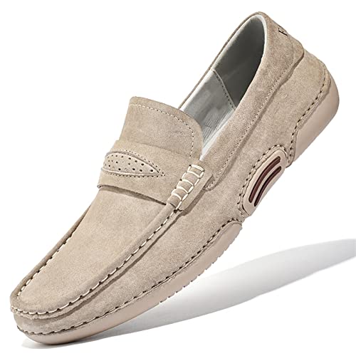 jonam Herrenschuhe Shoes Men Luxury Brand Suede Loafers Shoes(Color:Beige,Size:45 EU) von jonam