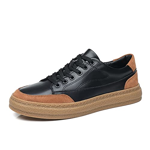 jonam Herrenschuhe Split Leather Mens Shoes Casual Trending Board Shoes Low Top Men Sneakers Retro Luxury Shoes(Color:Black,Size:44 EU) von jonam