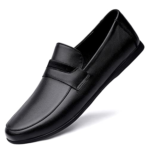jonam Herrenschuhe Summer Casual Genuine Leather Men Slip On Driving Shoes Flats(Color:Black,Size:40 EU) von jonam