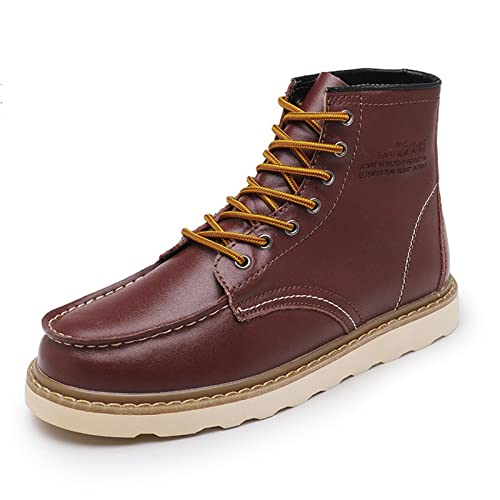 jonam Herrenschuhe Winter Ankle Boots Leather Fur Plush High Top Boots Men Men Snow Boots Handmade Waterproof No-slip Warm Men Work Shoes(Color:Bruin,Size:40 EU) von jonam