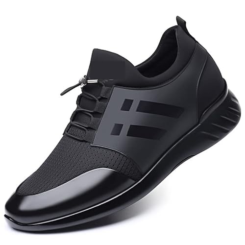 jonam Herrenschuhe Youth Casual Mesh+Leather Flats Spring Summer Black Man Sneaker Shoes(Size:46) von jonam